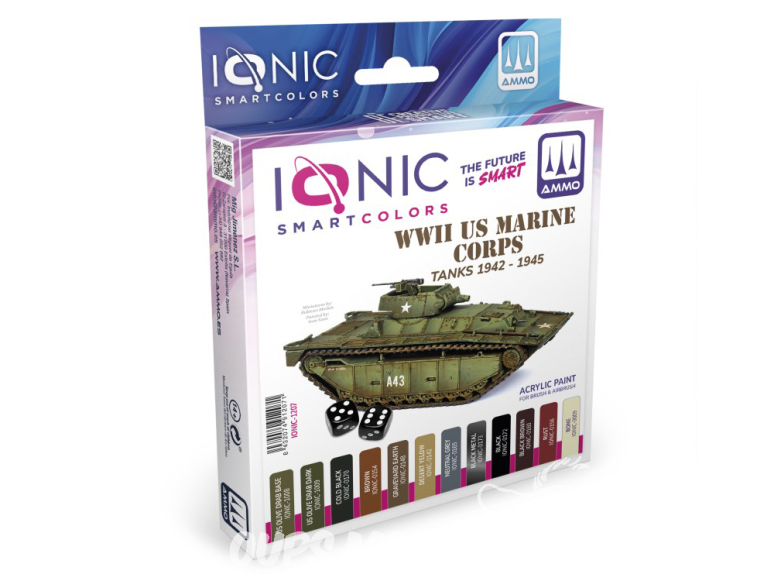 MIG peinture IONIC 1207 Set chars Américains US Marine Corps USMC WWII 1942 - 1945 12 x 20ml