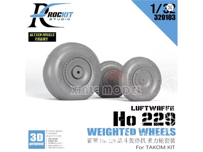 Rockit Studio 320103 Roues chargées pour HO229 MK102 kit Takom 1/32