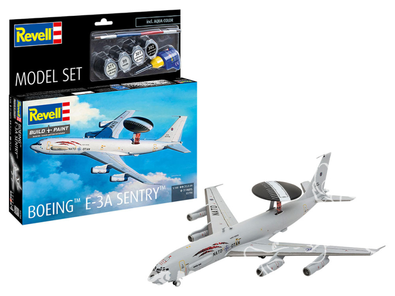 Revell maquette avion 63794 Model Set Boeing E-3A Sentry avec peinture et accessoires de base 1/144