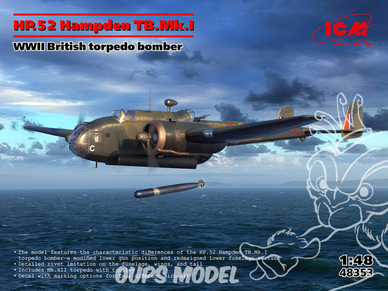 Icm maquette avion 48353 Bombardier-torpilleur britannique HP.52 Hampden TB.Mk.I WWII 1/48