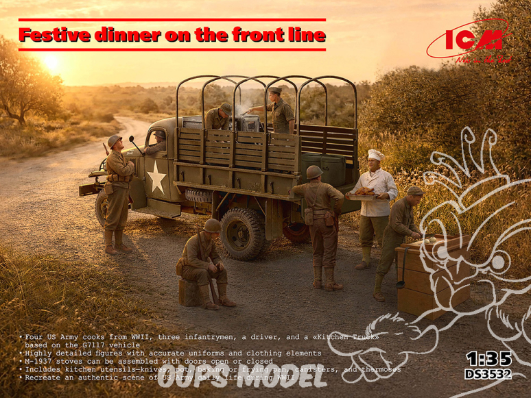 Icm maquette militaire DS3532 Dîner festif en première ligne Americains WWII 1/35