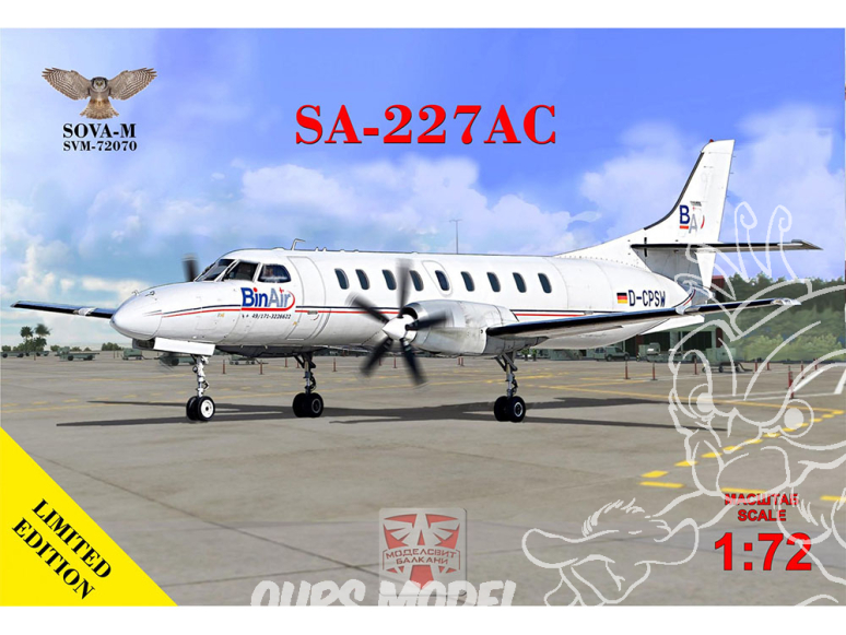 SOVA-M maquette avion 72070 Fairchild Metroliner SA-227AC turboprop airliner Metro III 1/72