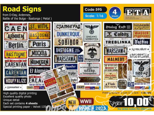 ETA diorama 595 Panneaux routiers type métal de la Seconde Guerre mondiale 1/16