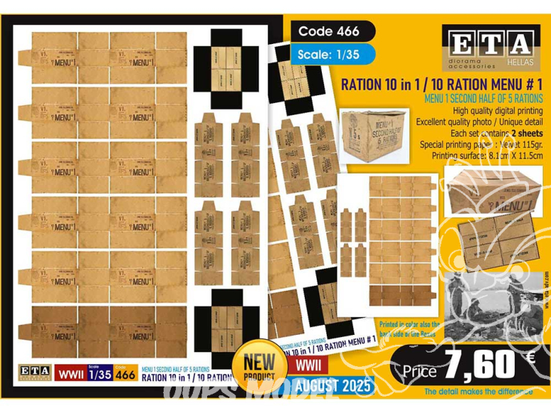 ETA diorama 466 RATION AMÉRICAINE 10 EN 1 – MENU 10 RATIONS 1 1/35