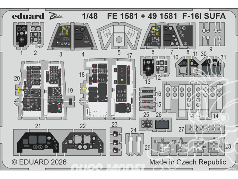 EDUARD photodecoupe avion FE1581 Zoom amélioration F-16I SUFA Great Wall Hobby 1/48