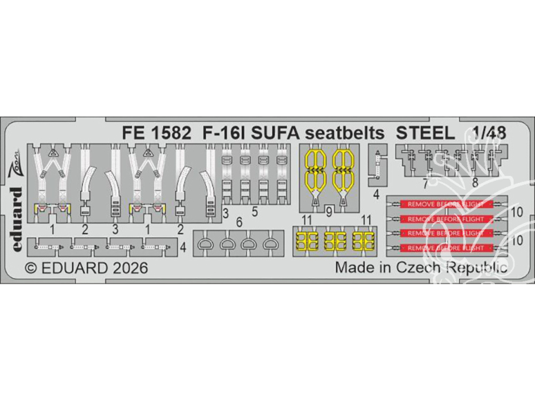 EDUARD photodecoupe avion FE1582 Harnais métal F-16I SUFA Great Wall Hobby 1/48
