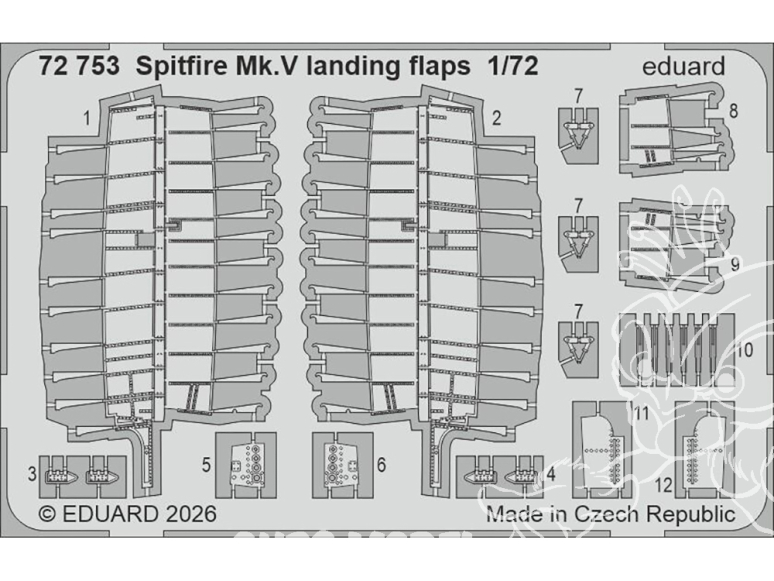 Eduard photodecoupe avion 72753 Volets d'atterrissage Spitfire Mk.V Eduard 1/72