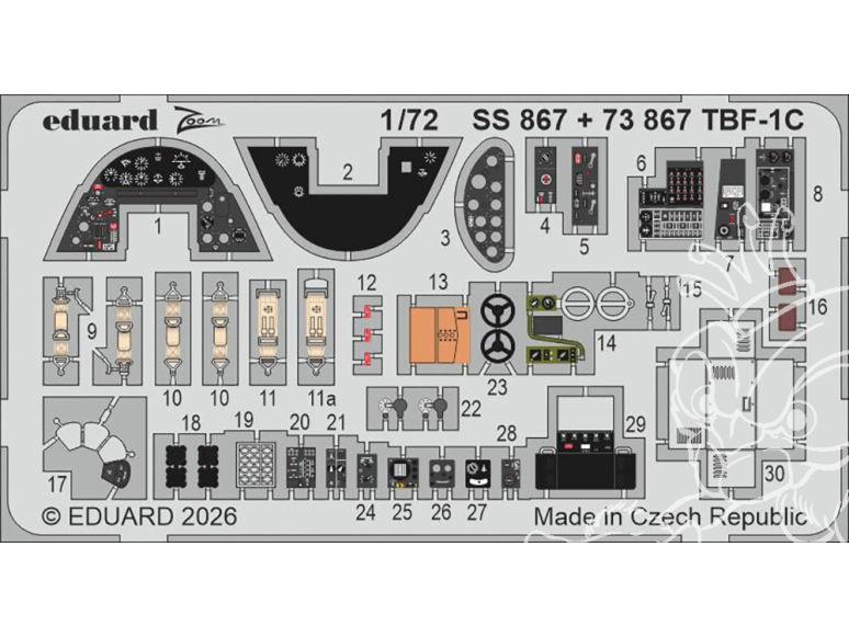 Eduard photodecoupe avion 73867 Amélioration TBF-1C Hobby Boss 1/72