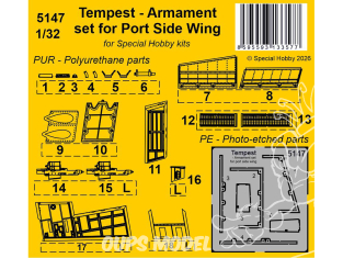 Cmk kit d’amélioration 5147 Tempest Ensemble d'armement pour l'aile gauche pour kit Special Hobby 1/32