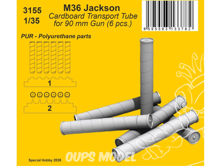 CMK kit resine 3155 Tube de transport en carton des cartouches pour M36 Jackson canon de 90 mm 6 pièces 1/35