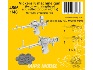 CMK kit resine 4506 Mitrailleuse Vickers K deux avec viseurs à anneau bille et réflecteur pour Lysander kit Airfix 1/48