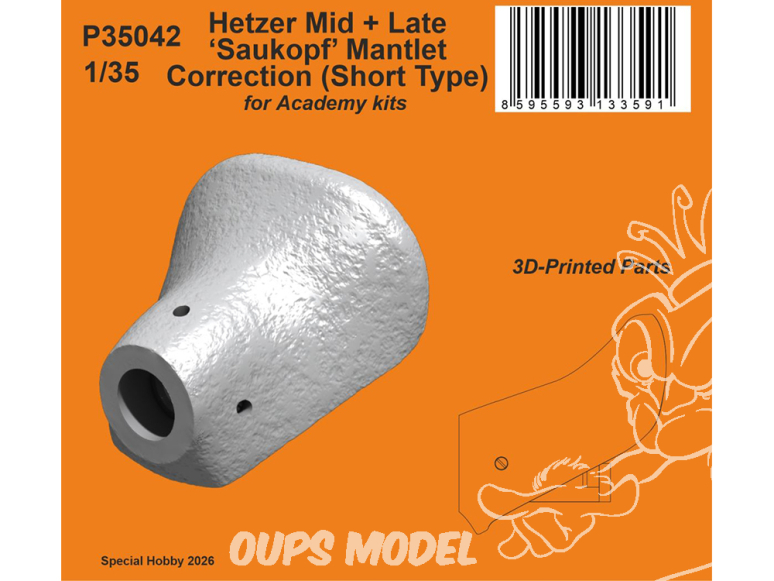 Special Hobby 3D Print militaire P35042 Correction du manteau Hetzer Mid + Late Saukopf type court kit Academy 1/35