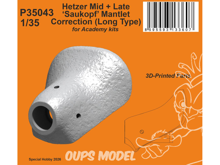 Special Hobby 3D Print militaire P35043 Correction du manteau Hetzer Mid + Late Saukopf Type long kit Academy 1/35
