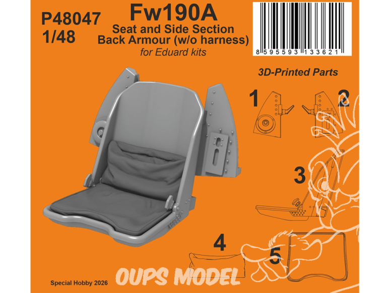 Special Hobby 3D Print P48047 Protection section dorsale et latérale pour siège Fw190A sans harnais kit Eduard 1/48