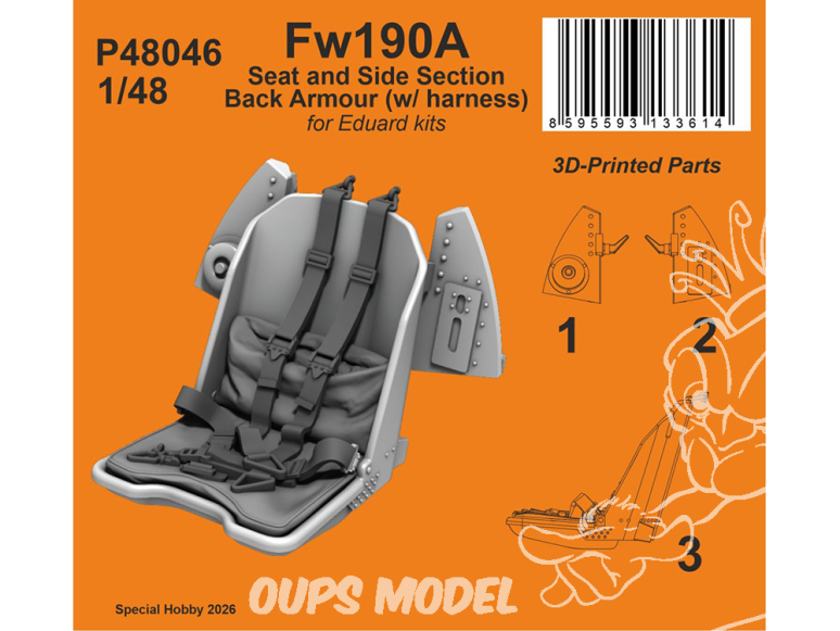 Special Hobby 3D Print P48046 Protection section dorsale et latérale pour siège Fw190A avec harnais kit Eduard 1/48