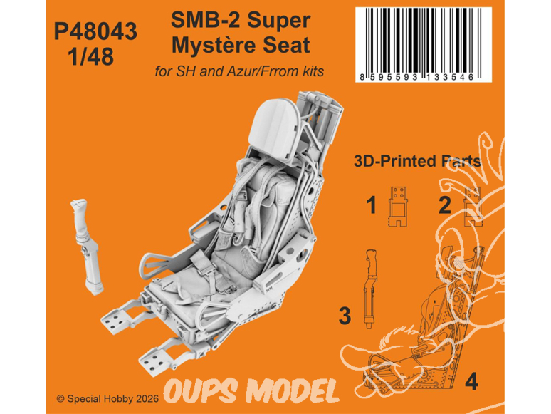 Special Hobby 3D Print P48043 SMB-2 Super Mystère Siège kit Special Hobby, Azur et Frrom 1/48