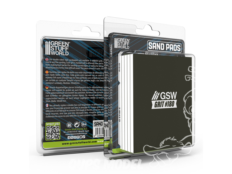 Green Stuff 13739 Tampons de ponçage rigides Grain 180