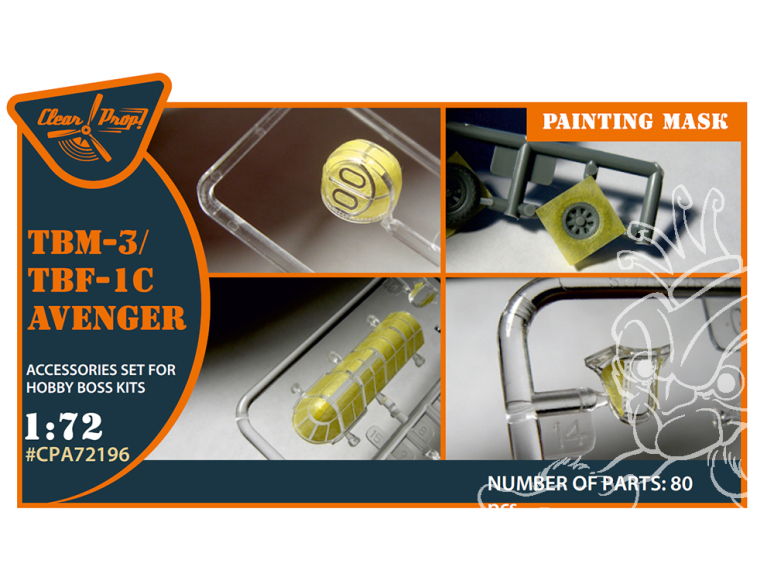 Clear Prop CPA72196 Masque de peinture TBM-3/TBF-1C Avenger sur papier kabuki jaune pour kits HB 1/72