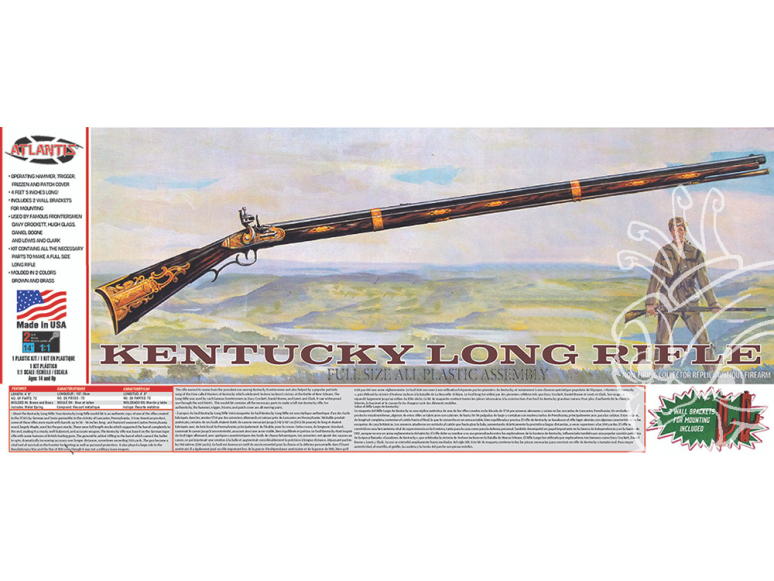 Atlantis maquette P195 Fusil long Frontiersman Kentucky à chargement par la bouche américain 1,35 m de long 1/1