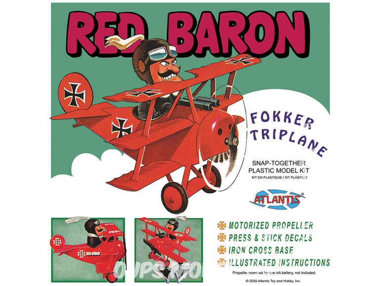 Atlantis maquette M5903 Caricature miniature Fokker Triplane du Baron Rouge, 19 cm de haut. Piles requises non incluses