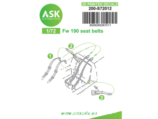 ASK Art Scale Kit Décalcomanies 3D S72012 Harnais 3D Focke Wulf Fw 190 1/72