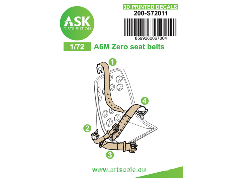 ASK Art Scale Kit Décalcomanies 3D S72011 Harnais 3D A6M Zero 1/72
