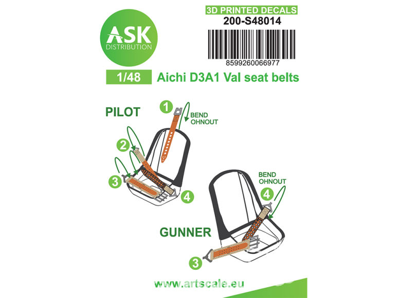 ASK Art Scale Kit Décalcomanies 3D S48014 Harnais 3D Aichi D3A1 Val 1/48