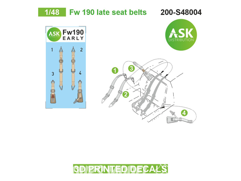 ASK Art Scale Kit Décalcomanies 3D S48004 Harnais 3D Focke Wulf 190 1/48