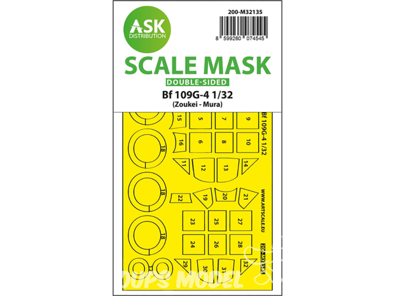 ASK Art Scale Kit Mask M32135 Messerschmitt Bf 109G-4 Zoukei-Mura Recto Verso 1/32