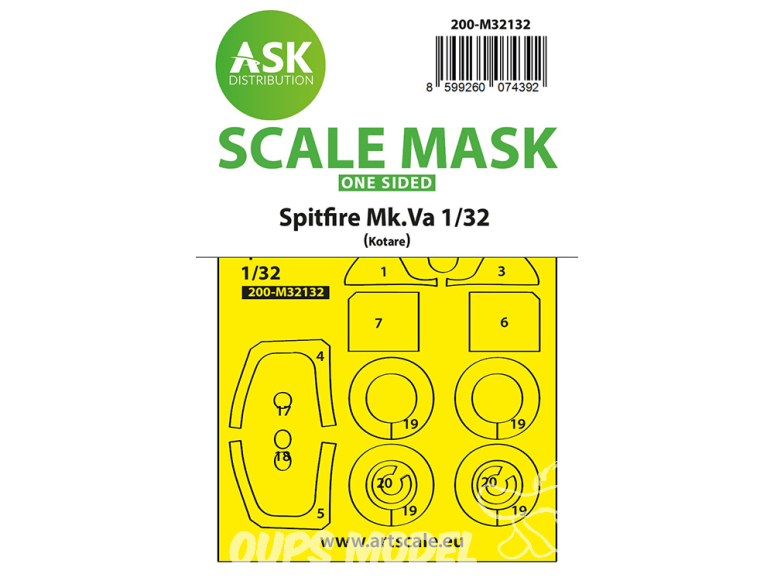 ASK Art Scale Kit Mask M32132 Spitifre Mk.Va Kotare Recto 1/32