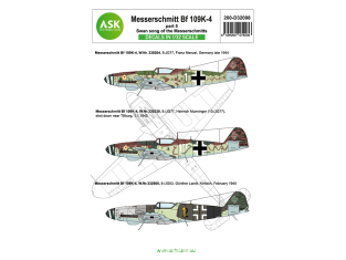 ASK Art Scale Kit Décalcomanies D32098 Messerschmitt Bf 109K-4 Partie 5 Swan song of the Messerschmitts 1/32