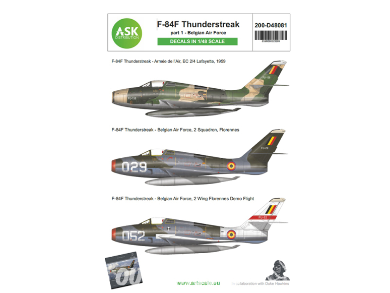 ASK Art Scale Kit Décalcomanies D48081 F-84F Thunderstreak Partie 1 - Belgian Air Force 1/48