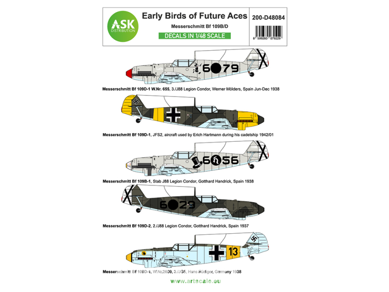 ASK Art Scale Kit Décalcomanies D48084 Early Birds Messerschmitt Bf 109B/D 1/48