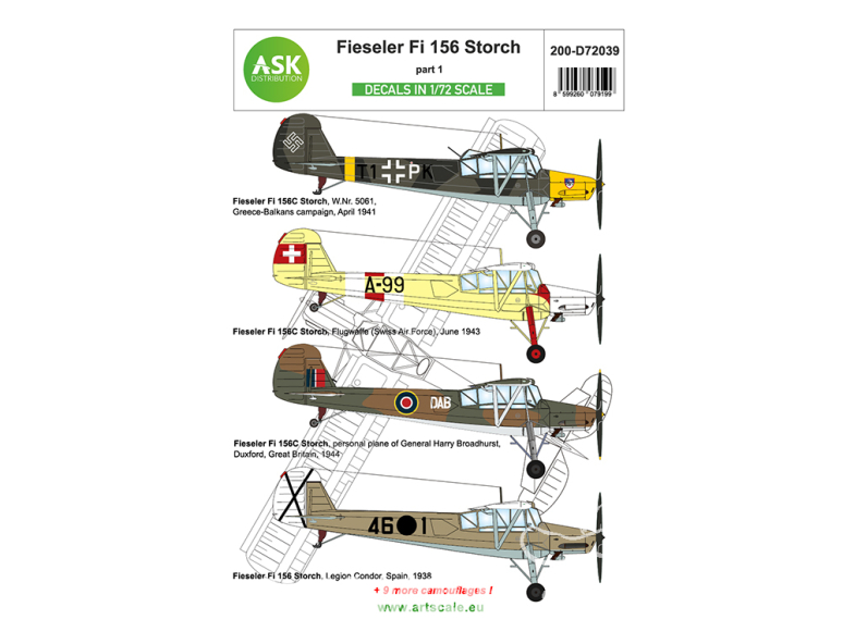 ASK Art Scale Kit Décalcomanies D72039 Fieseler Fi 156 Storch Partie 1 1/72