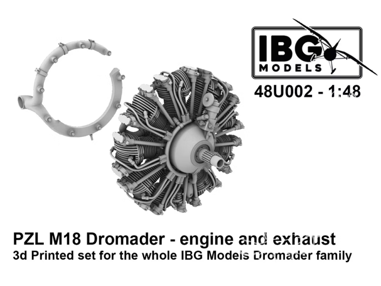 IBG maquette militaire 48U002 Moteur et échappement pour PZL M18 Dromader Kit imprimé en 3D 1/48