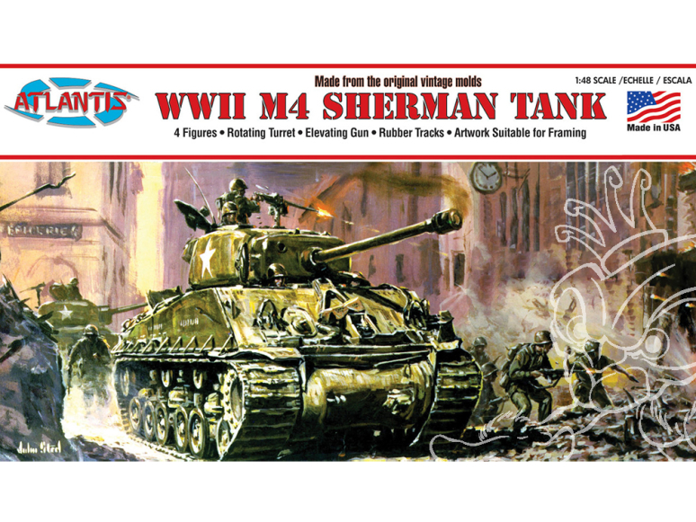 Atlantis maquette militaire A317 Char moyen M4 Sherman de la Seconde Guerre mondiale avec quatre figurines 1/48