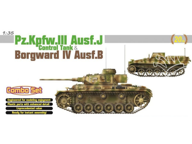 DRAGON maquette militaire 6949 Pz.Kpfw.III Ausf.J Control Tank et Borgward IV Ausf.B 1/35
