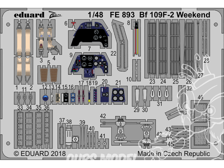 EDUARD photodecoupe avion FE893 Zoom Bf 109F-2 Weekend Eduard 1/48