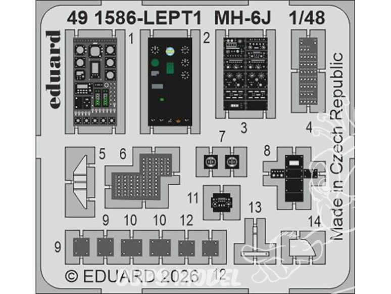 EDUARD photodecoupe hélicoptère 491586 Amélioration MH-6J Icm 1/48