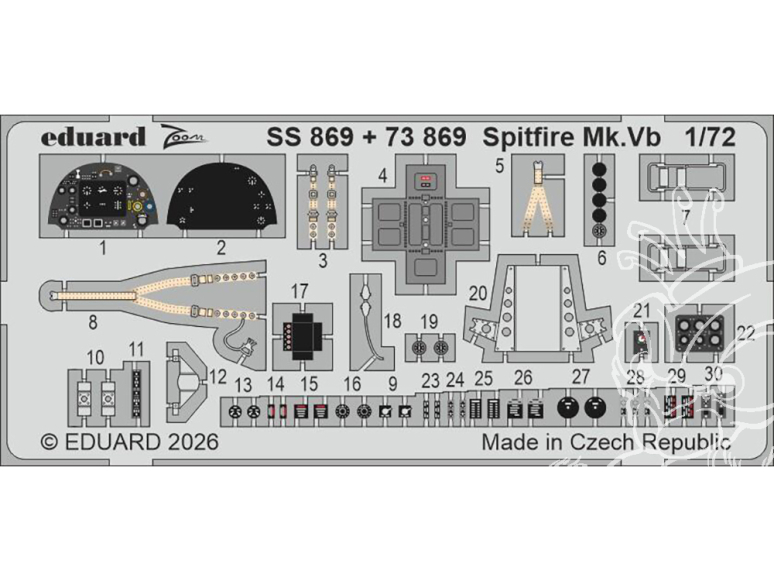Eduard photodecoupe avion 73869 Amélioration Spitfire Mk.Vb IBG Models 1/72