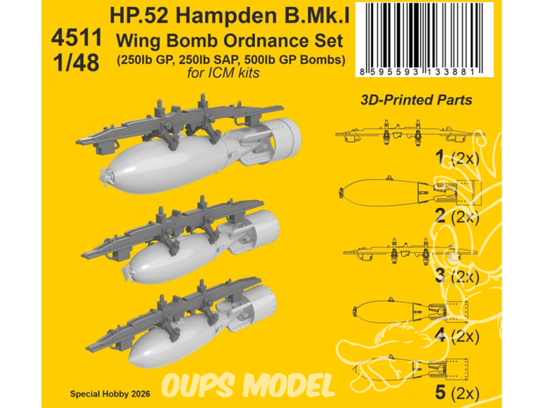 CMK kit resine 4511 HP.52 Hampden B.Mk.I bombes d'aile kit ICM 1/48