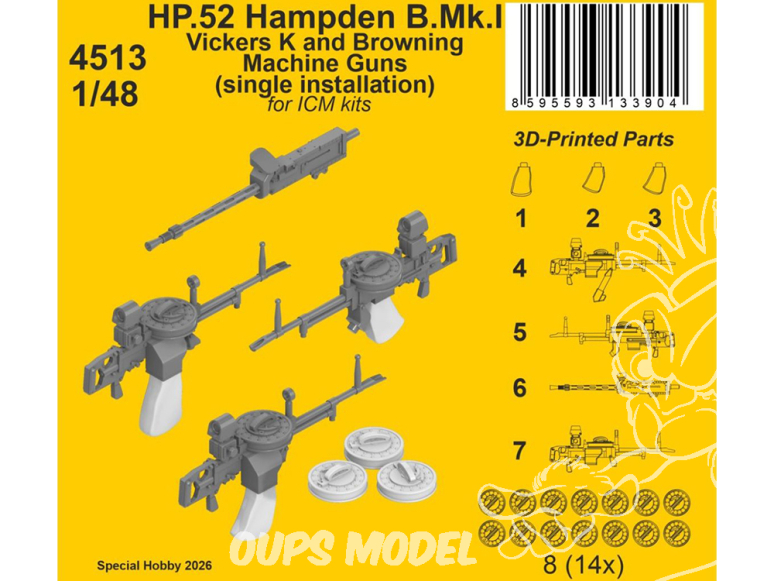 CMK kit resine 4513 HP.52 Hampden B.Mk.I Mitrailleuses Vickers K et Browning installation unique kit ICM 1/48