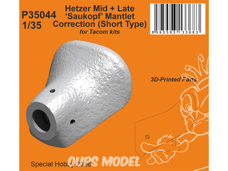 Special Hobby 3D Print militaire P35044 Hetzer Mid et Late Saukopf Correction de manteau de type court kit Tacom 1/35