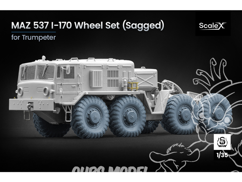 ScaleX accessoire militaire WM-35027S MAZ 537 I-170 Set de roues affaissées Trumpeter 1/35