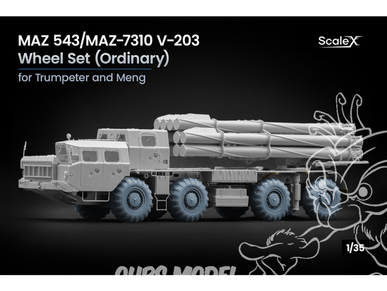 ScaleX accessoire militaire WM-35028 MAZ 543 / MAZ-7310 V-203 Set de roues ordinaires Trumpeter / Meng 1/35