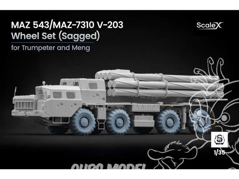 ScaleX accessoire militaire WM-35028S MAZ 543 / MAZ-7310 V-203 Set de roues affaissées Trumpeter / Meng 1/35