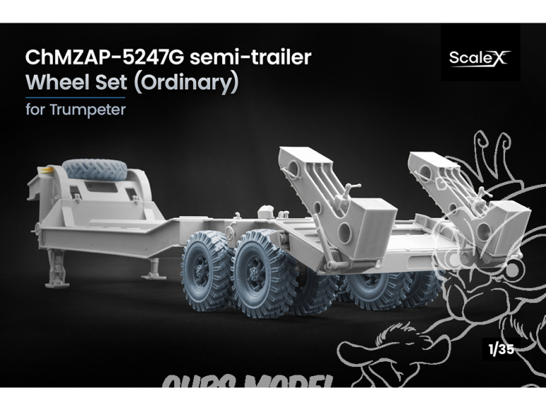 ScaleX accessoire militaire WM-35029 ChMZAP-5247G Semi Trailer Set de roues ordinaires Trumpeter 1/35
