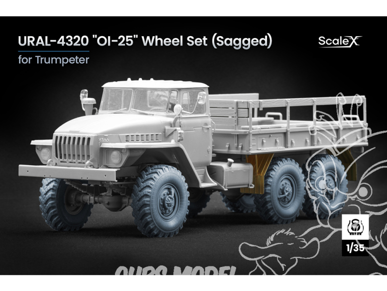 ScaleX accessoire militaire WM-35037S URAL-4320 OI-25 Set de roues affaissées Trumpeter 1/35