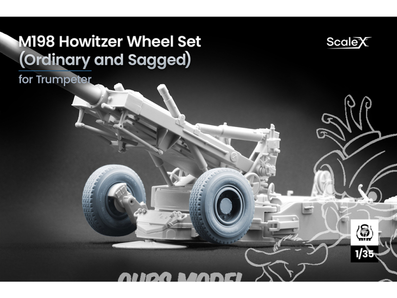 ScaleX accessoire militaire WM-35038C M198 Howitzer Set de roues ordinaires et affaissées Trumpeter 1/35