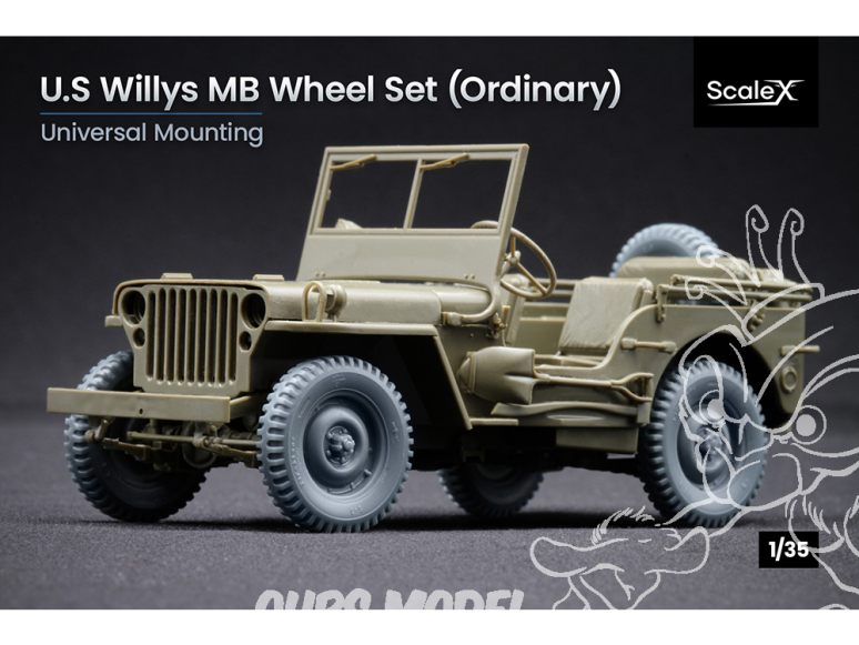ScaleX accessoire militaire WW-35001 Jeep Willys MB U.S. set de roues ordinaires 1/35